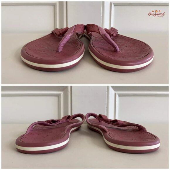 Auth Louis Vuitton Rose Pink Monogram Embossed Rubber Flip Flop Sandals 37.5/7.5 - Picture 4 of 12